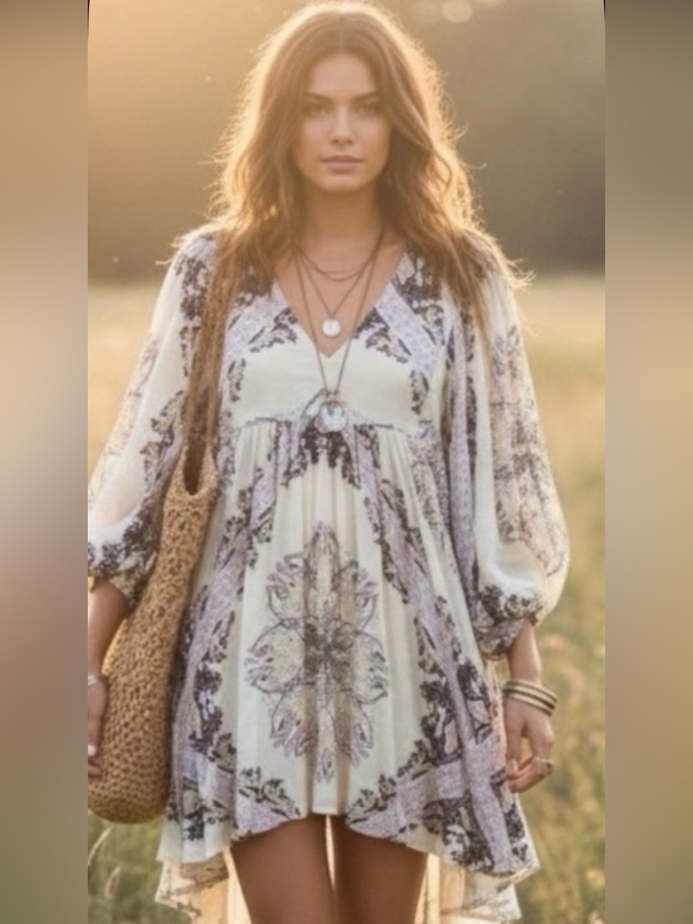 Free People Boho Hippie 70’s Flowy Blouse Relaxed Babydoll Beachy Festival XS